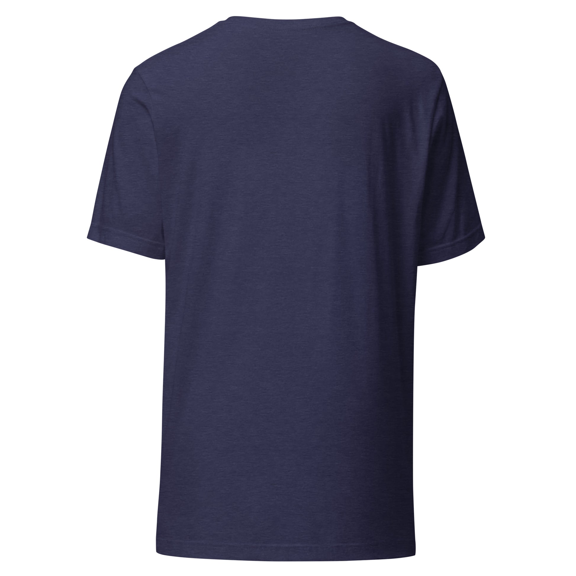 Back view of a comfortable unisex t-shirt in navy color, showcasing its lightweight and soft fabric.