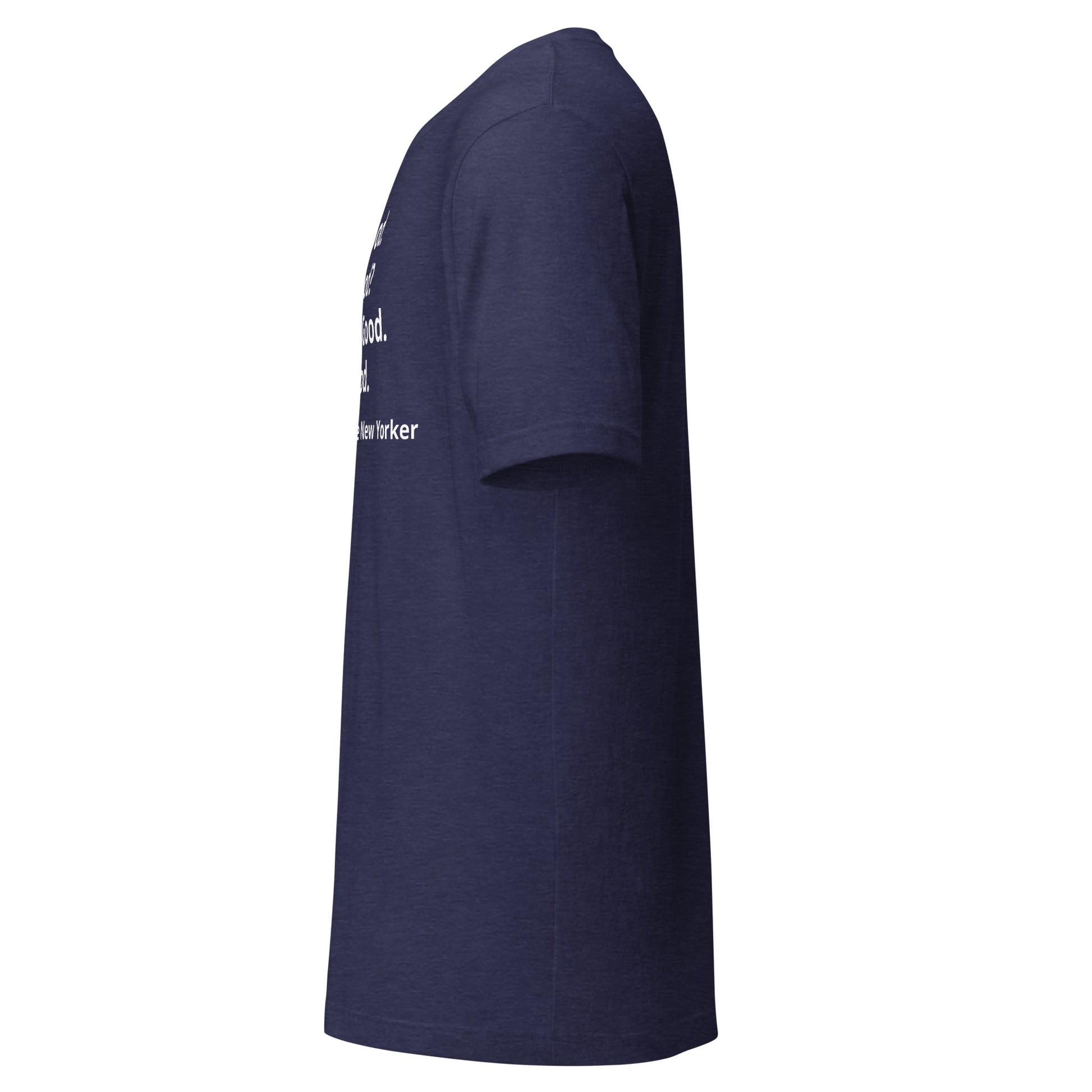 Side view of a comfortable unisex t-shirt made of 100% cotton, showcasing its soft fabric and flattering fit.