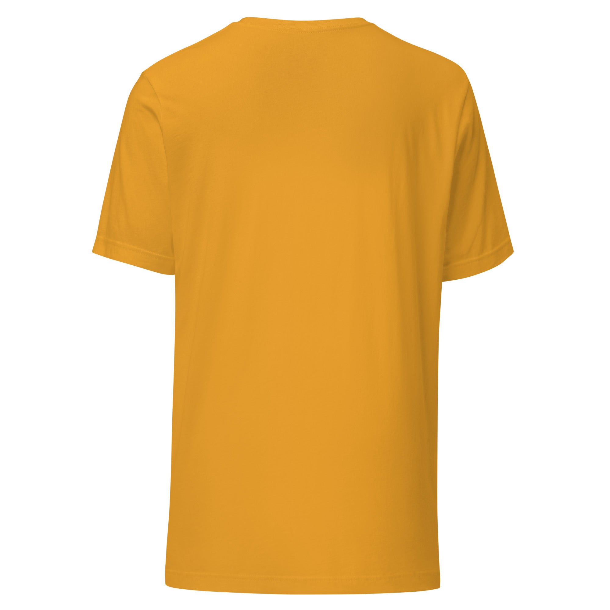 Back view of a soft unisex t-shirt in vibrant yellow, perfect for comfortable daily wear, showcasing high-quality fabric.