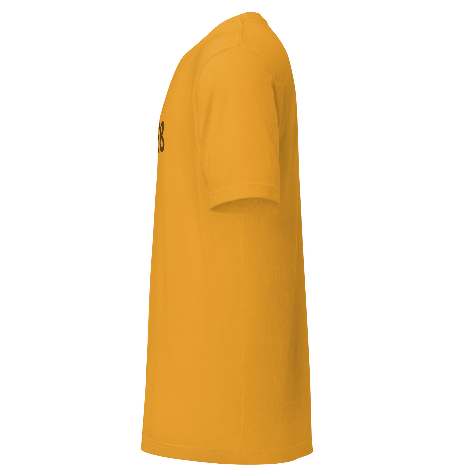 Side view of a vibrant yellow Unisex t-shirt showcasing its soft fabric and comfortable fit.