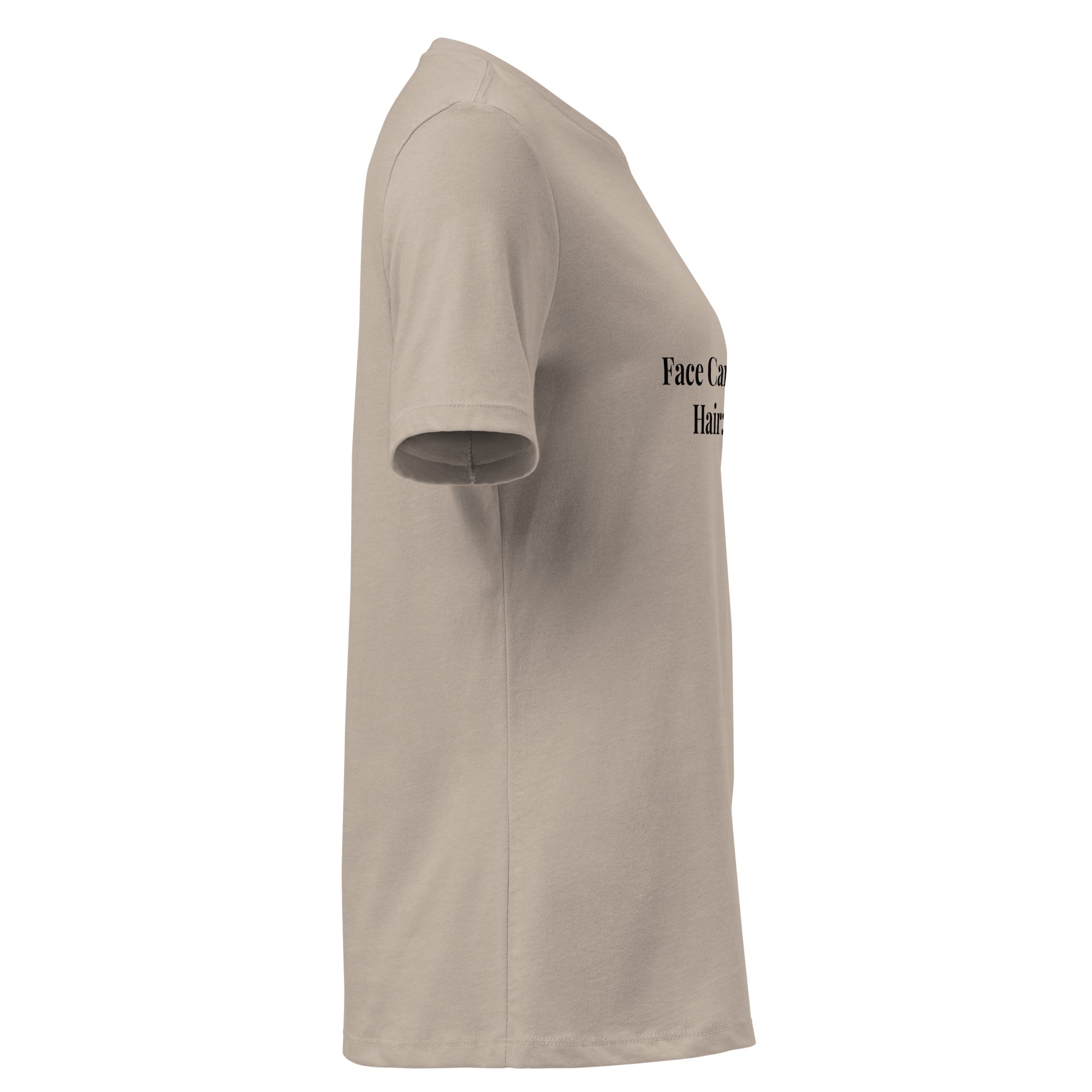 Women's Premium Relaxed Fit Cotton T-Shirt in beige, showcasing a side view with printed design.